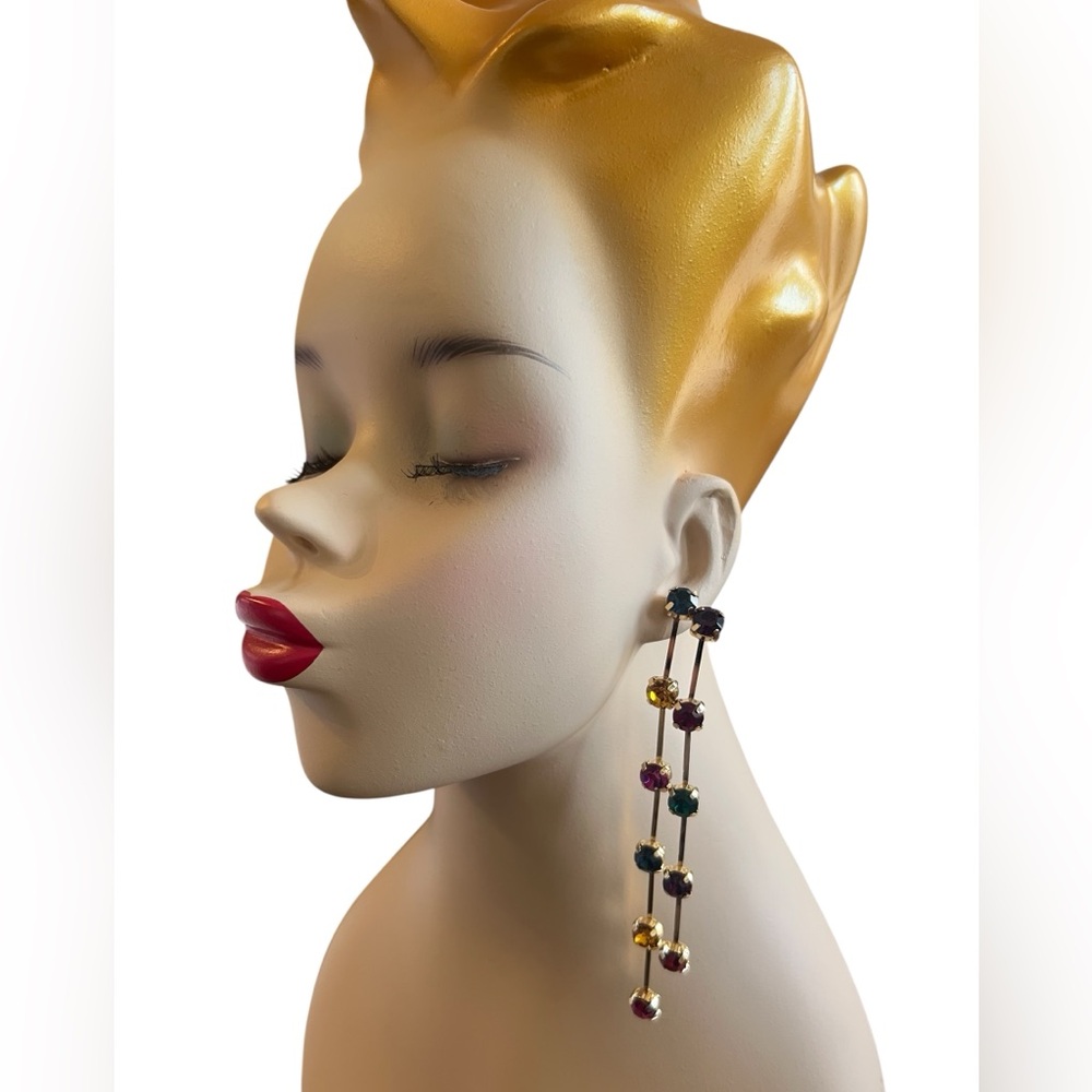 Kenneth Jay Lane Gold And Multicolored Double Row Drop Earrings